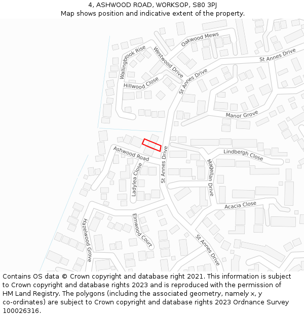 4, ASHWOOD ROAD, WORKSOP, S80 3PJ: Location map and indicative extent of plot