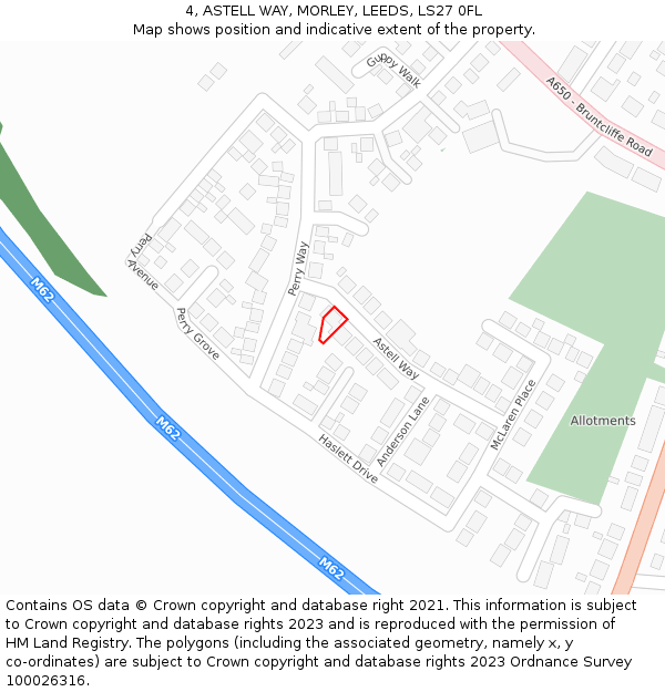 4, ASTELL WAY, MORLEY, LEEDS, LS27 0FL: Location map and indicative extent of plot