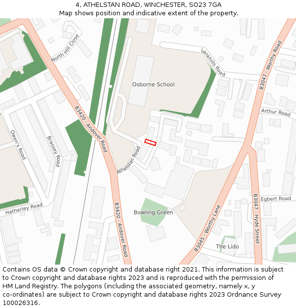 4, ATHELSTAN ROAD, WINCHESTER, SO23 7GA: Location map and indicative extent of plot