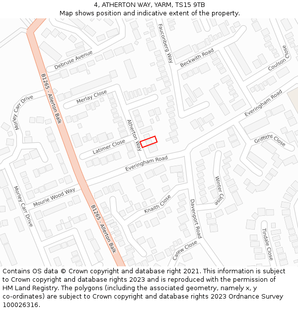 4, ATHERTON WAY, YARM, TS15 9TB: Location map and indicative extent of plot