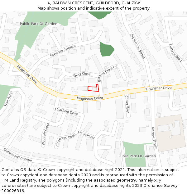 4, BALDWIN CRESCENT, GUILDFORD, GU4 7XW: Location map and indicative extent of plot