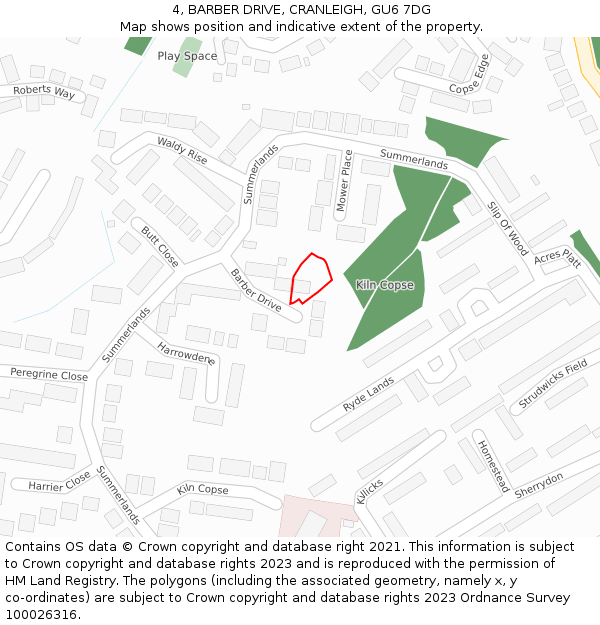 4, BARBER DRIVE, CRANLEIGH, GU6 7DG: Location map and indicative extent of plot