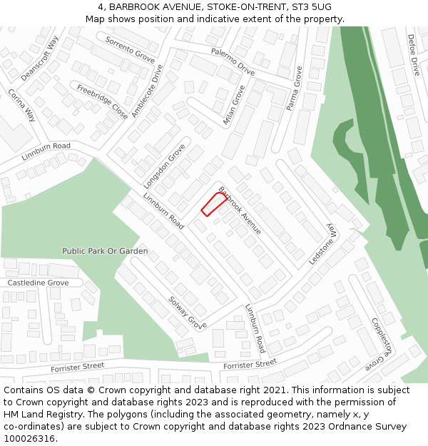 4, BARBROOK AVENUE, STOKE-ON-TRENT, ST3 5UG: Location map and indicative extent of plot