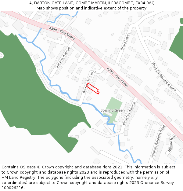 4, BARTON GATE LANE, COMBE MARTIN, ILFRACOMBE, EX34 0AQ: Location map and indicative extent of plot