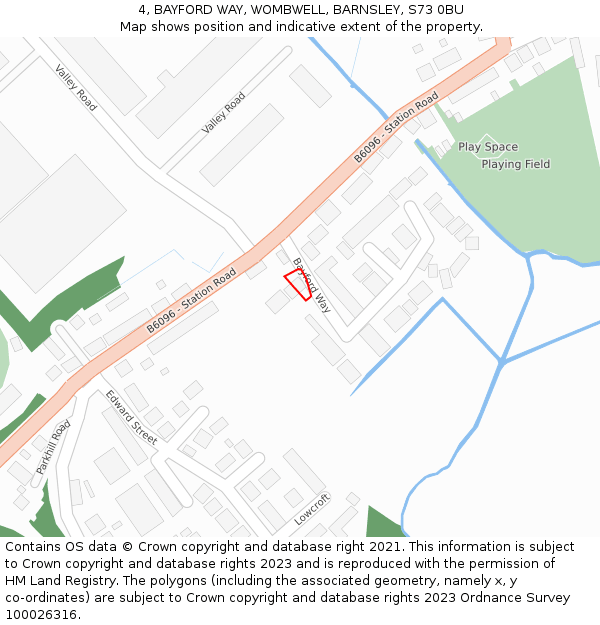 4, BAYFORD WAY, WOMBWELL, BARNSLEY, S73 0BU: Location map and indicative extent of plot