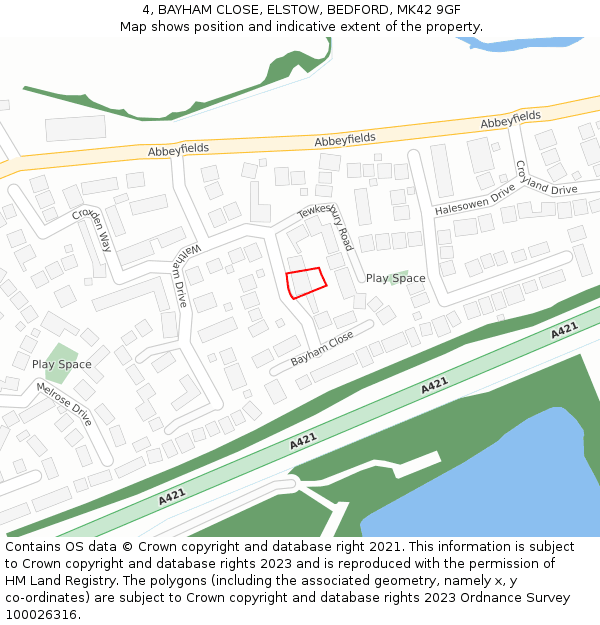 4, BAYHAM CLOSE, ELSTOW, BEDFORD, MK42 9GF: Location map and indicative extent of plot