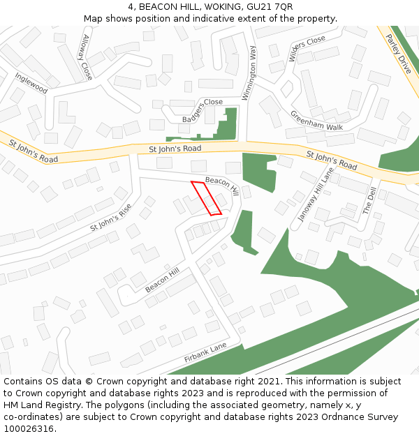 4, BEACON HILL, WOKING, GU21 7QR: Location map and indicative extent of plot