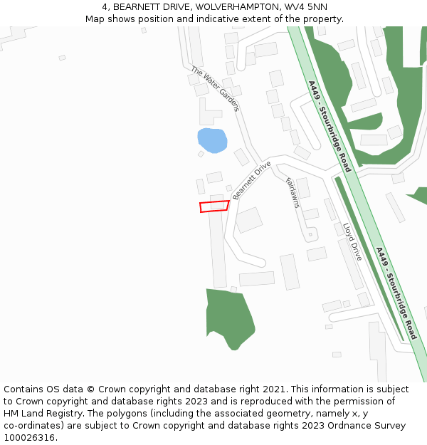 4, BEARNETT DRIVE, WOLVERHAMPTON, WV4 5NN: Location map and indicative extent of plot
