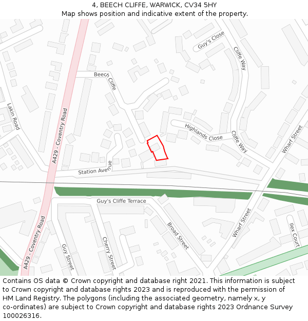 4, BEECH CLIFFE, WARWICK, CV34 5HY: Location map and indicative extent of plot