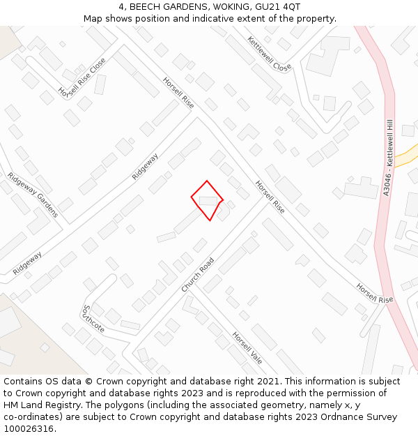 4, BEECH GARDENS, WOKING, GU21 4QT: Location map and indicative extent of plot