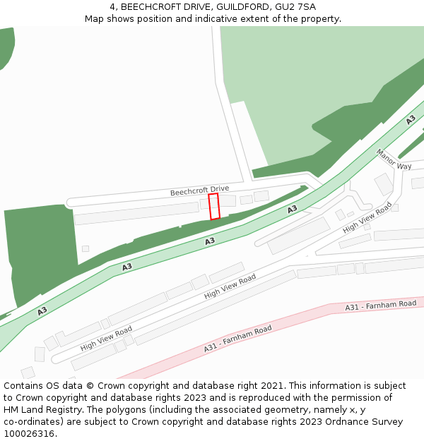 4, BEECHCROFT DRIVE, GUILDFORD, GU2 7SA: Location map and indicative extent of plot