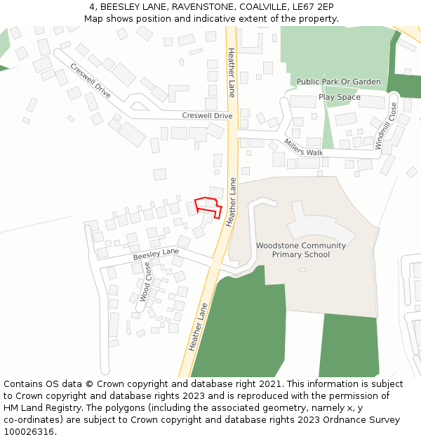 4, BEESLEY LANE, RAVENSTONE, COALVILLE, LE67 2EP: Location map and indicative extent of plot