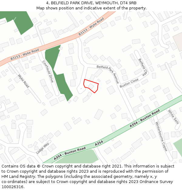 4, BELFIELD PARK DRIVE, WEYMOUTH, DT4 9RB: Location map and indicative extent of plot