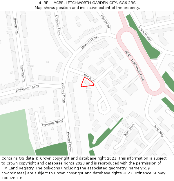 4, BELL ACRE, LETCHWORTH GARDEN CITY, SG6 2BS: Location map and indicative extent of plot