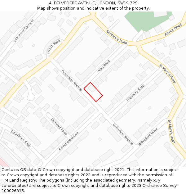 4, BELVEDERE AVENUE, LONDON, SW19 7PS: Location map and indicative extent of plot