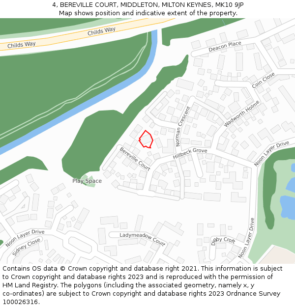 4, BEREVILLE COURT, MIDDLETON, MILTON KEYNES, MK10 9JP: Location map and indicative extent of plot