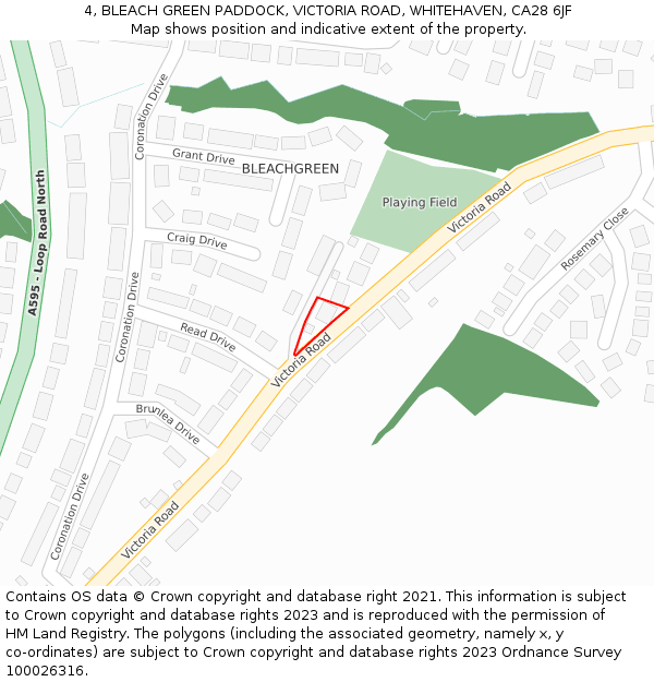 4, BLEACH GREEN PADDOCK, VICTORIA ROAD, WHITEHAVEN, CA28 6JF: Location map and indicative extent of plot