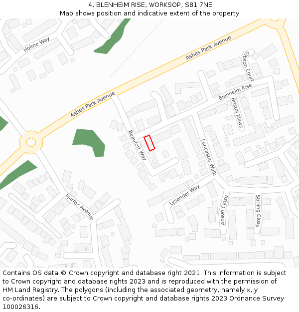 4, BLENHEIM RISE, WORKSOP, S81 7NE: Location map and indicative extent of plot