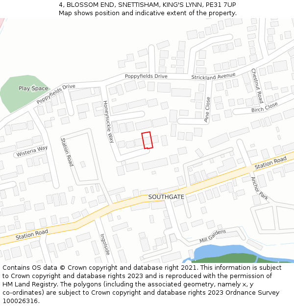 4, BLOSSOM END, SNETTISHAM, KING'S LYNN, PE31 7UP: Location map and indicative extent of plot