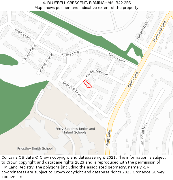 4, BLUEBELL CRESCENT, BIRMINGHAM, B42 2FS: Location map and indicative extent of plot