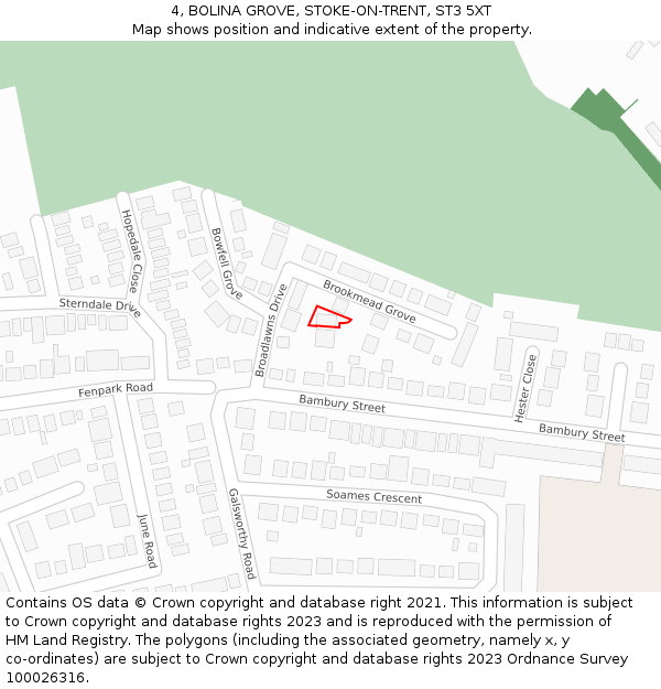 4, BOLINA GROVE, STOKE-ON-TRENT, ST3 5XT: Location map and indicative extent of plot