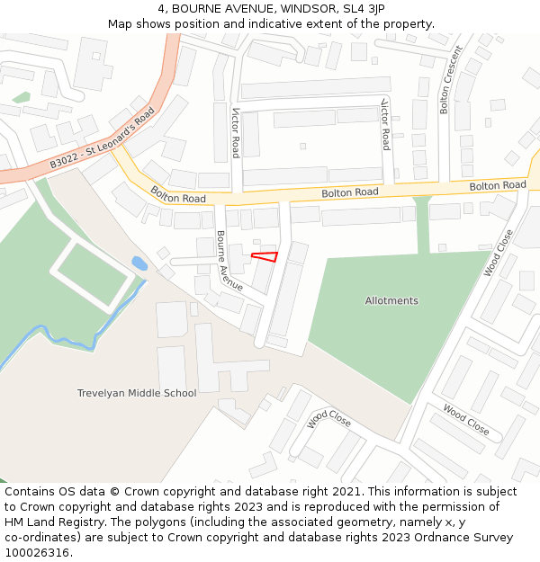 4, BOURNE AVENUE, WINDSOR, SL4 3JP: Location map and indicative extent of plot