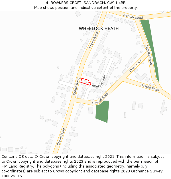 4, BOWKERS CROFT, SANDBACH, CW11 4RR: Location map and indicative extent of plot