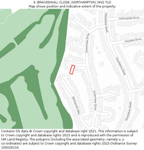 4, BRACKENHILL CLOSE, NORTHAMPTON, NN2 7LD: Location map and indicative extent of plot