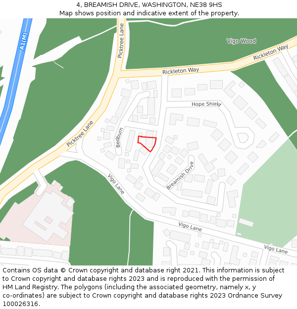 4, BREAMISH DRIVE, WASHINGTON, NE38 9HS: Location map and indicative extent of plot