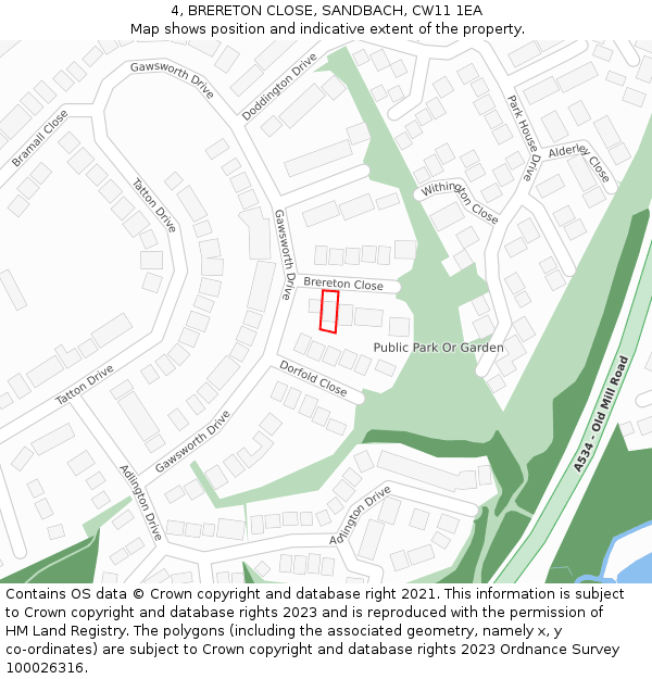 4, BRERETON CLOSE, SANDBACH, CW11 1EA: Location map and indicative extent of plot