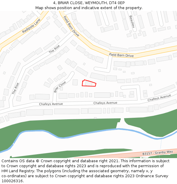 4, BRIAR CLOSE, WEYMOUTH, DT4 0EP: Location map and indicative extent of plot