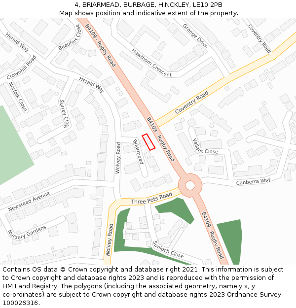 4, BRIARMEAD, BURBAGE, HINCKLEY, LE10 2PB: Location map and indicative extent of plot