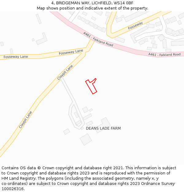 4, BRIDGEMAN WAY, LICHFIELD, WS14 0BF: Location map and indicative extent of plot