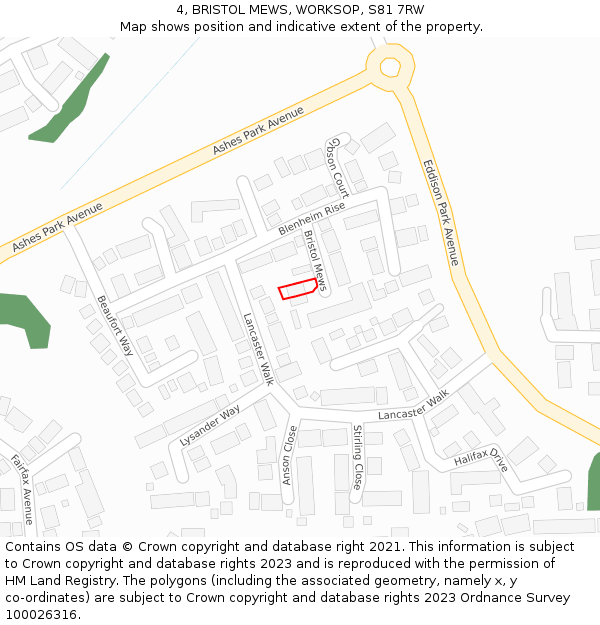 4, BRISTOL MEWS, WORKSOP, S81 7RW: Location map and indicative extent of plot