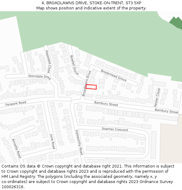 4, BROADLAWNS DRIVE, STOKE-ON-TRENT, ST3 5XP: Location map and indicative extent of plot