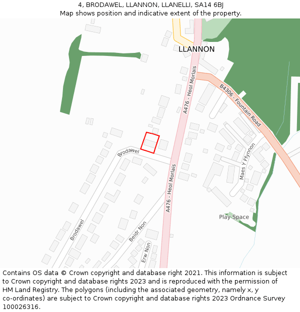 4, BRODAWEL, LLANNON, LLANELLI, SA14 6BJ: Location map and indicative extent of plot