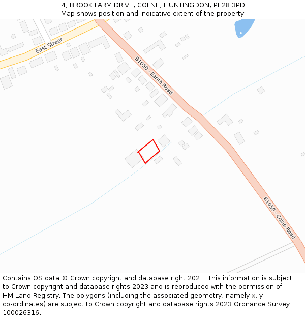 4, BROOK FARM DRIVE, COLNE, HUNTINGDON, PE28 3PD: Location map and indicative extent of plot