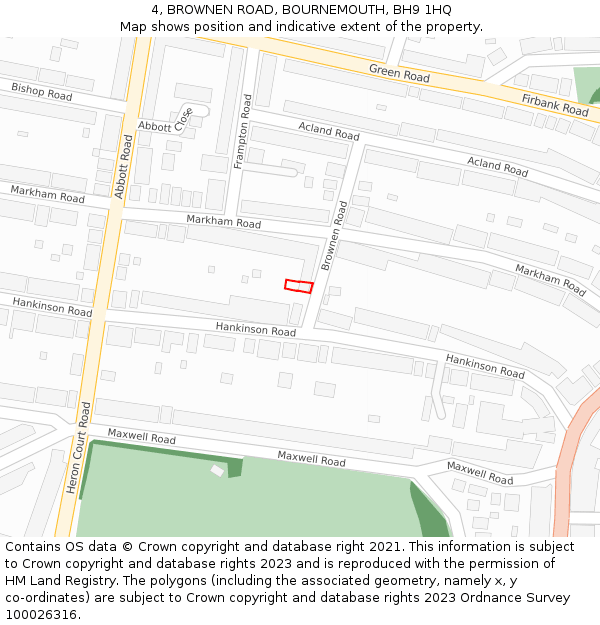 4, BROWNEN ROAD, BOURNEMOUTH, BH9 1HQ: Location map and indicative extent of plot