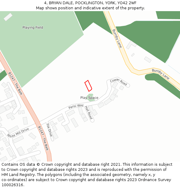 4, BRYAN DALE, POCKLINGTON, YORK, YO42 2WF: Location map and indicative extent of plot