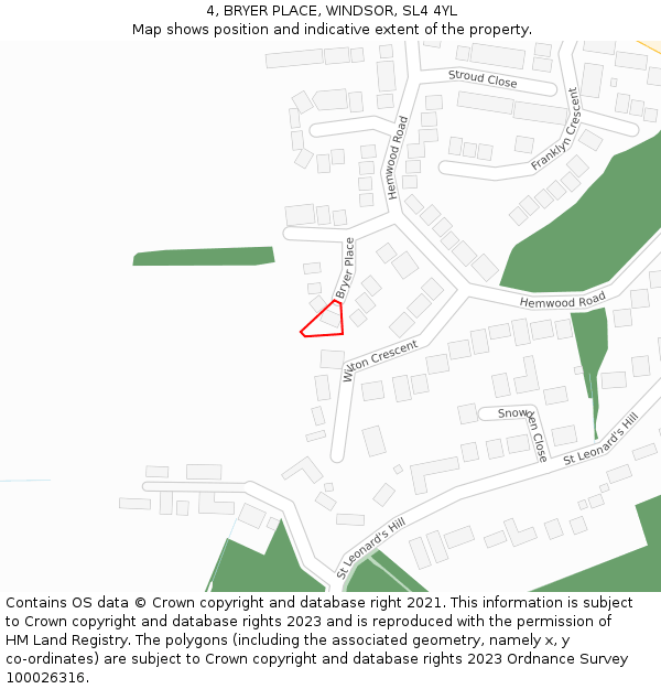 4, BRYER PLACE, WINDSOR, SL4 4YL: Location map and indicative extent of plot