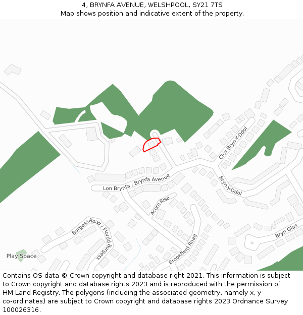 4, BRYNFA AVENUE, WELSHPOOL, SY21 7TS: Location map and indicative extent of plot