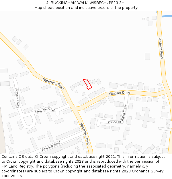 4, BUCKINGHAM WALK, WISBECH, PE13 3HL: Location map and indicative extent of plot