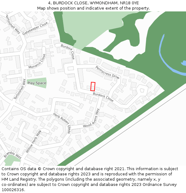 4, BURDOCK CLOSE, WYMONDHAM, NR18 0YE: Location map and indicative extent of plot