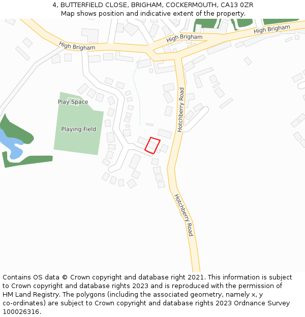 4, BUTTERFIELD CLOSE, BRIGHAM, COCKERMOUTH, CA13 0ZR: Location map and indicative extent of plot