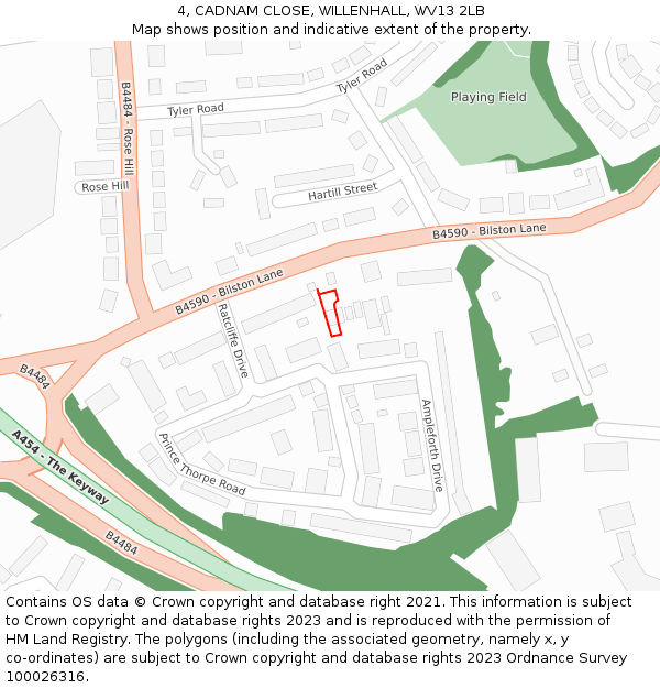 4, CADNAM CLOSE, WILLENHALL, WV13 2LB: Location map and indicative extent of plot