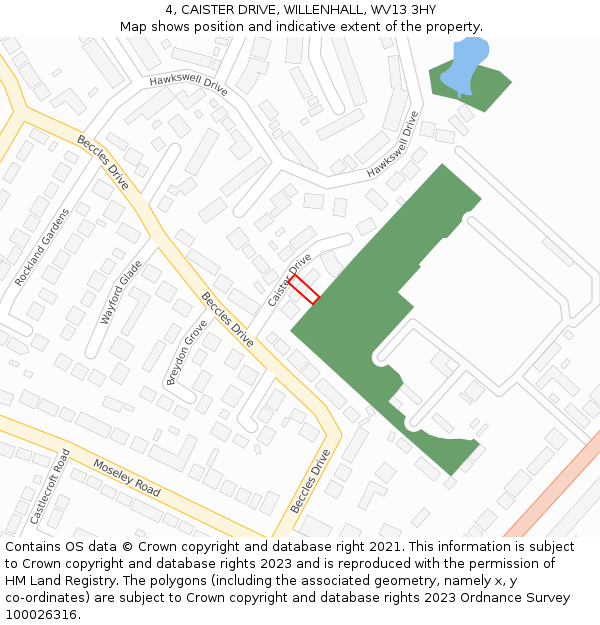 4, CAISTER DRIVE, WILLENHALL, WV13 3HY: Location map and indicative extent of plot