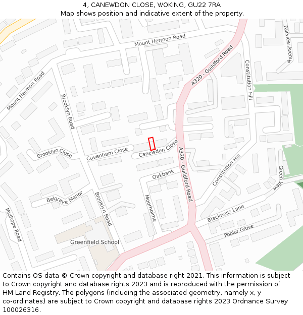 4, CANEWDON CLOSE, WOKING, GU22 7RA: Location map and indicative extent of plot