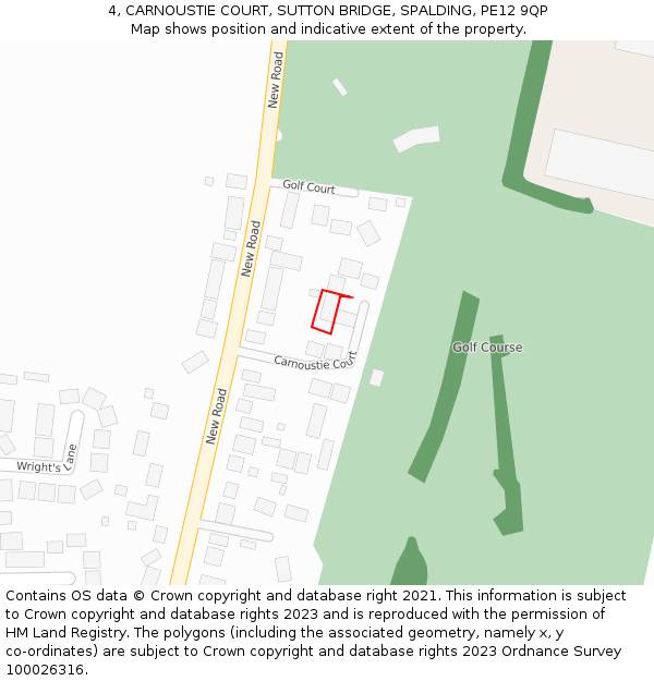 4, CARNOUSTIE COURT, SUTTON BRIDGE, SPALDING, PE12 9QP: Location map and indicative extent of plot