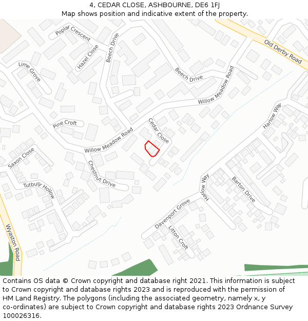 4, CEDAR CLOSE, ASHBOURNE, DE6 1FJ: Location map and indicative extent of plot