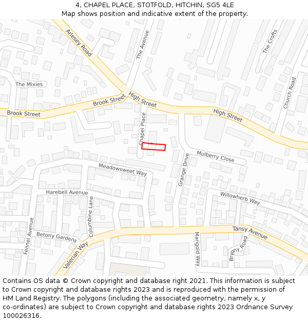 4, CHAPEL PLACE, STOTFOLD, HITCHIN, SG5 4LE: Location map and indicative extent of plot